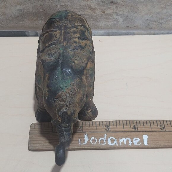 Antique Cast Iron Metal Elephant Figurine Statue Dark Patina - Picture 11 of 13